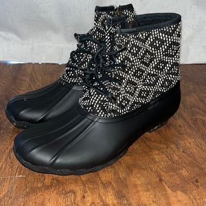 Black and White Print Sperry Duck Boots